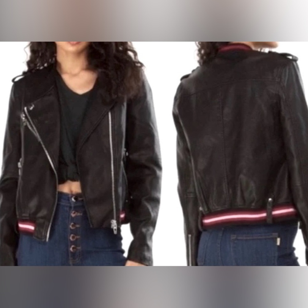 BlankNYC Moto Jacket Sz S Black Red Stripe